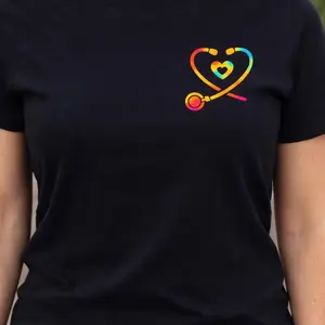 Rainbow Heart Stethoscope T-Shirt for Healthcare Professionals - Comfortable and Stylish Design