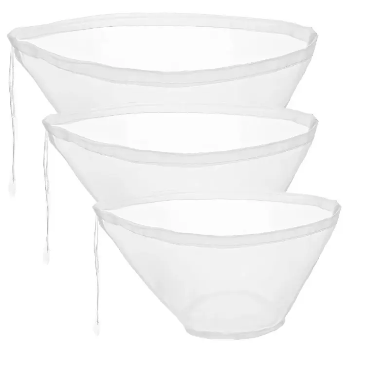 3PCS Sturdy Hanging Multi-Size Bowl-Shaped Nylon Nut Milk Bags, Reusable Kitchen Utensils Fine Mesh Strainer, Cheesecloth Alternative for Almond Milk, Tea