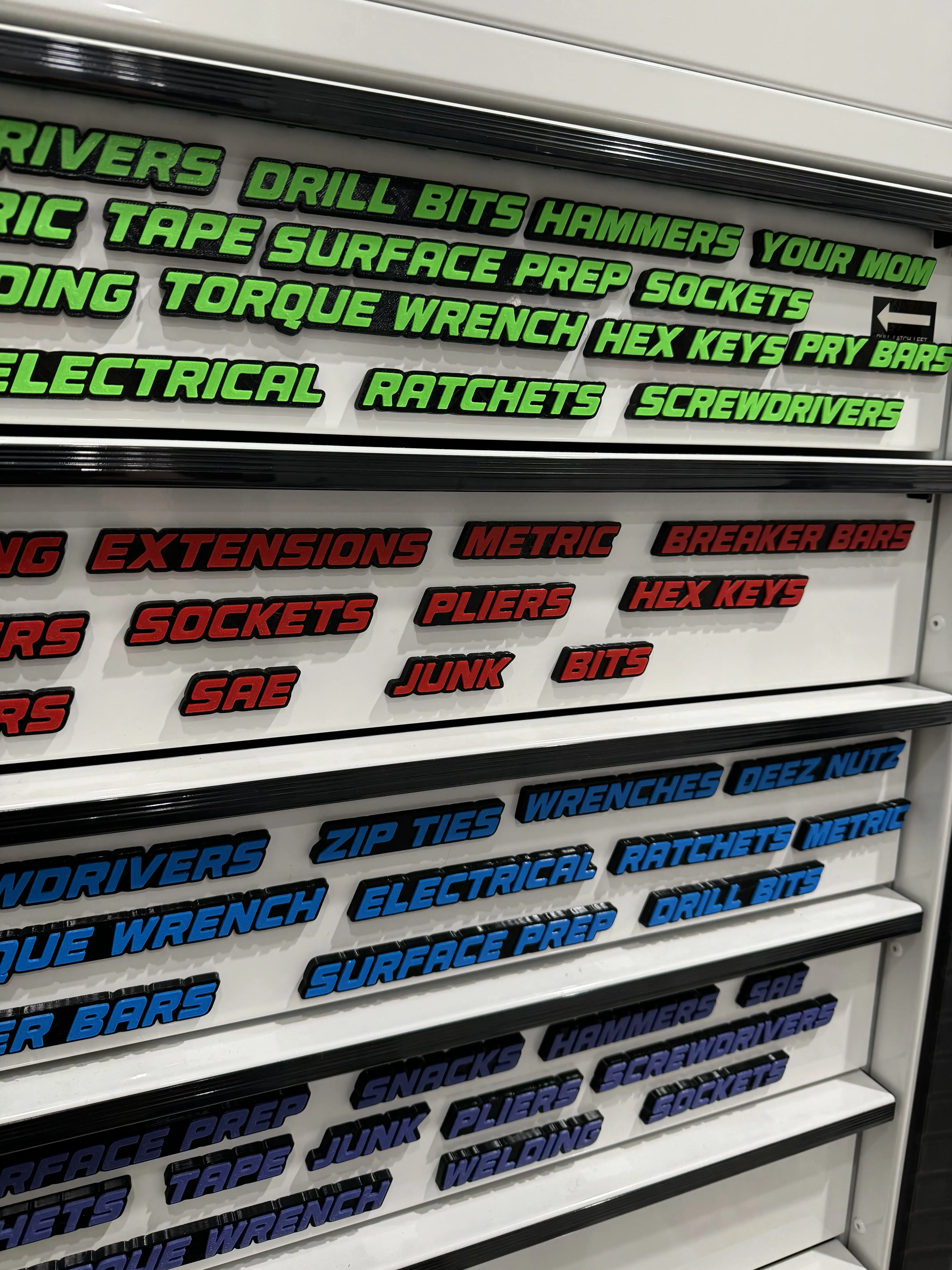 QRT Toolbox Drawer Tags - Toolbox Labels - 23 Tags N52 Impregnated Magnets