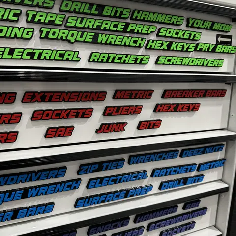 QRT Toolbox Drawer Tags - Toolbox Labels - 23 Tags N52 Impregnated Magnets