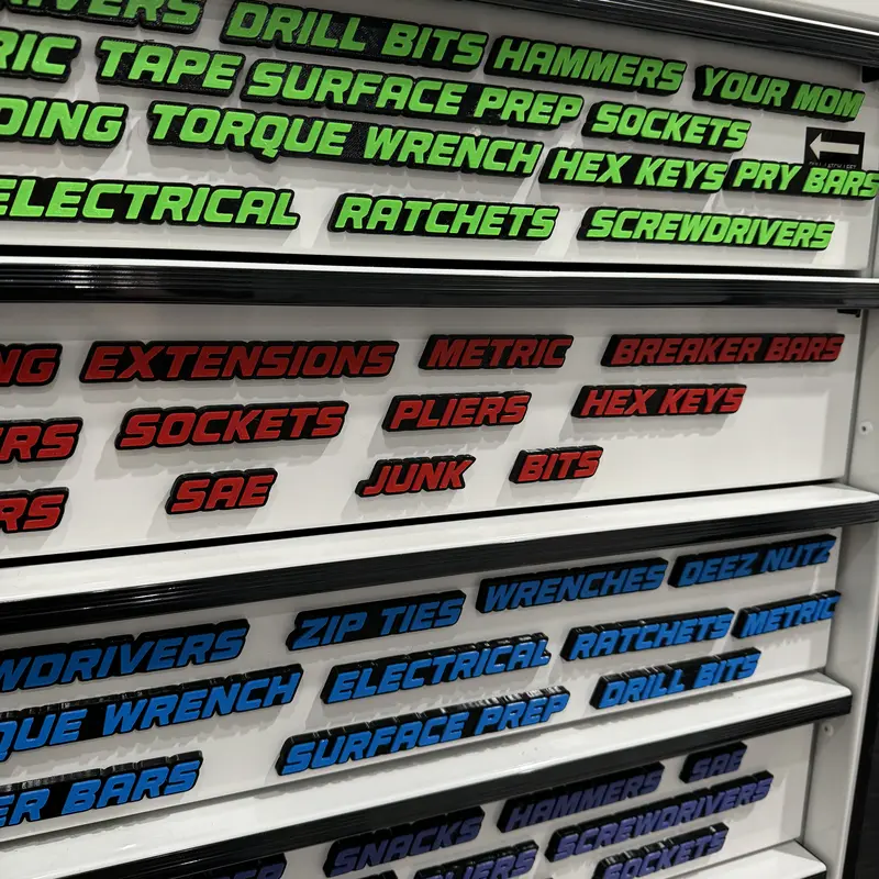 QRT Toolbox Drawer Tags - Toolbox Labels - 23 Tags N52 Impregnated Magnets