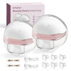 Springhope No.586 Hands-Free Breast Pump Portable, Comfortable and Strong Suction, Electric Double Breast Pump 4 Modes & 9 Levels,  Wearable Breastfeeding Pump 19/21/24/28mm Insert/Flange babypump , 2 Pack