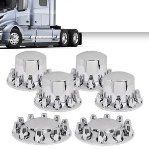 Complete 33mm Lug Silver Hub Cover Semi Truck Wheel Axle Cover Kit Front & Rear