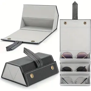 3 Slot Glasses Case Holds 3 Eyeglasses Large Frame Sunglasses Round Frame Prescription Glasses Organizer Set Includes 3 Pairs of Glasses