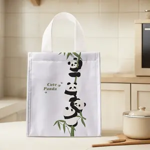 Panda Pattern Handbag Portable Lunch Bag, Women's Casual Shoulder Bag, Large Capacity Camping Student Picnic Food Drink Bag