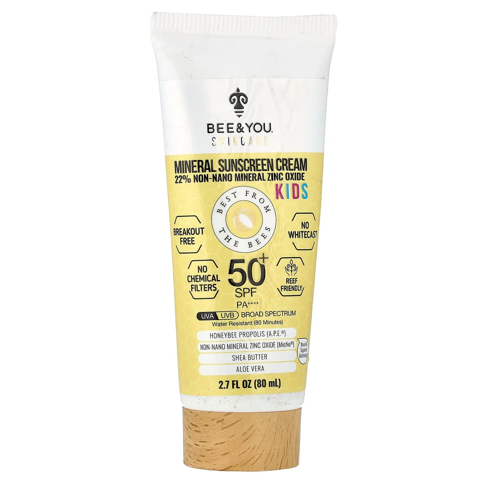 Bee & You Kids, Natural Mineral Sunscreen Cream, SPF 50+, 2.7 fl oz (80 ml) | HSA/FSA Eligible