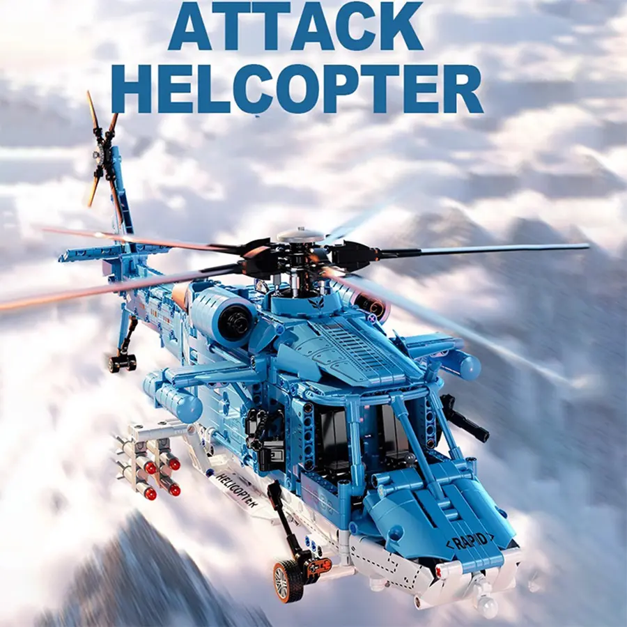 1300-Piece Blue Armed Helicopter Building Blocks Set, Helicopter Shaped Construction Toys, Perfect Gift for Family & Friends, Building Sets