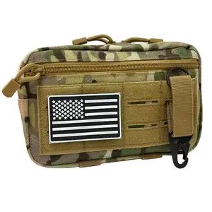 Tactical Molle Admin Bag, Practical Laser Cut Edc Tool Bag, Horizontal Modular Bag, Includes American Flag Patch and Keychain