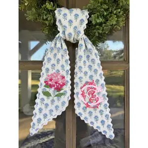 Custom Hydrangea Wreath Sash, Personalized Embroidered Door Ribbon Decor