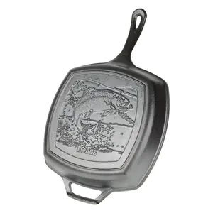 212 MAIN Wildlife Series 10.5 in. Black Cast Iron Rainbow Trout Grill Pan - Kitchen Cookware with Griddle Skillet