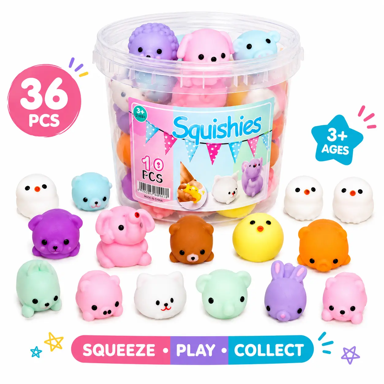 Squishi Mates Mochi Taba Squishy Toy Tub (36pc) Squishi Mates Mochi Taba Squishy Toy Tub (36pc)
