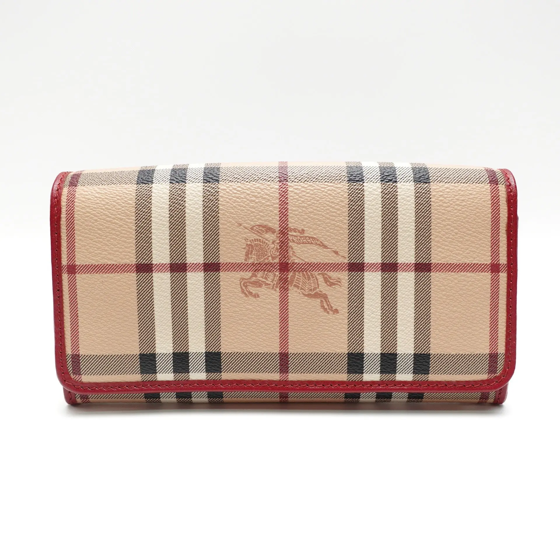 Pre-owned BURBERRY check canvas with leather trim Small Leather Goods Beige Check Canvas Long Wallet T10435839