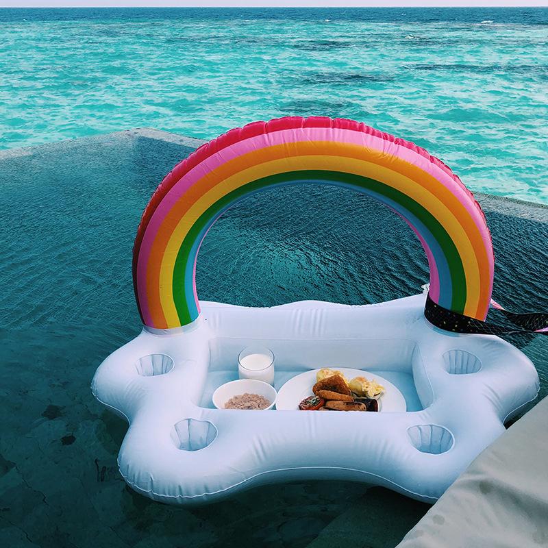 Inflatable Rainbow Cloud Cola Ice Bar, Water Inflatable Cup Holder, Swimming Pool Float, Inflatable Pool Lounge, Water Sports Equipment for Home Outdoor