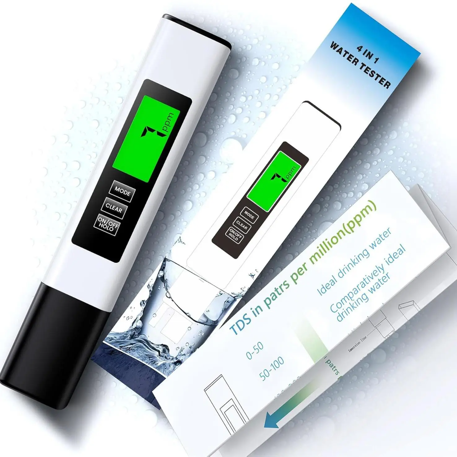 2025 All-New 4 in 1 TDS Meter Digital Water Tester (1pc), Accurate and Reliable TDS EC & Temperature(°C,°F) Meter, 0-9990ppm, Professional Testing for