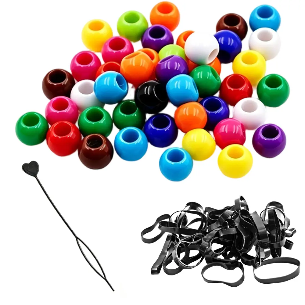 200PCS Lightweight Mixed Large Hole Glossy Finish Acrylic Hair Beads (10x10mm), Bulk Pony Beads for Hair Braids & Everyday Styling, Ideal for Keychains & Jewelry Making - Mid-Year Sale Deals, Smooth, Unisex, Vibrant Assorted Pony Beads
