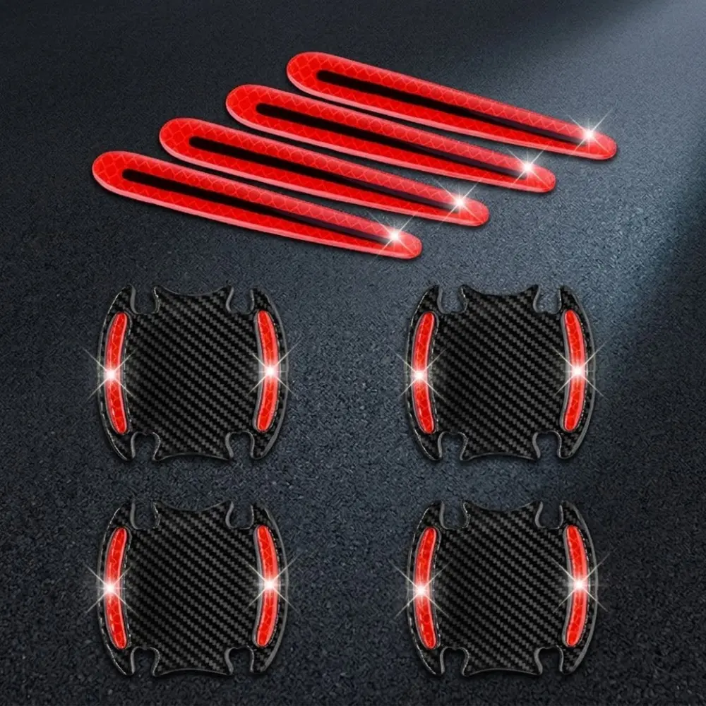 Carbon Fiber Door Handle Protector 8-Piece Set, High-Adhesive Anti-Scratch Waterproof Reflective DIY Wrap Kit for Cars SUV Trucks, Easy Install Durable Body Protection Vinyl Sticker Decoration, Car Accessories Auto Decal