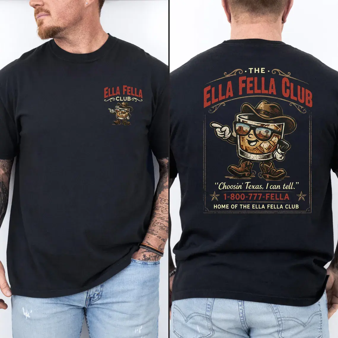 Ella Fella Club Cowboy Whiskey Graphic Tee, Western Country Concert Shirt