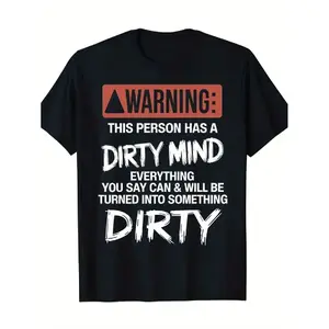 Men's Funny Warning Dirty Mind T-Shirt - Bold Red/White Text, 100% Cotton Crew Neck (S-XXXL), Dad/Husband Gift