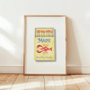 Maine Matchbox Print, Vintage Matchbook Wall Art, Aesthetic Print for Apartment, Wall Print, Bar Cart Art,