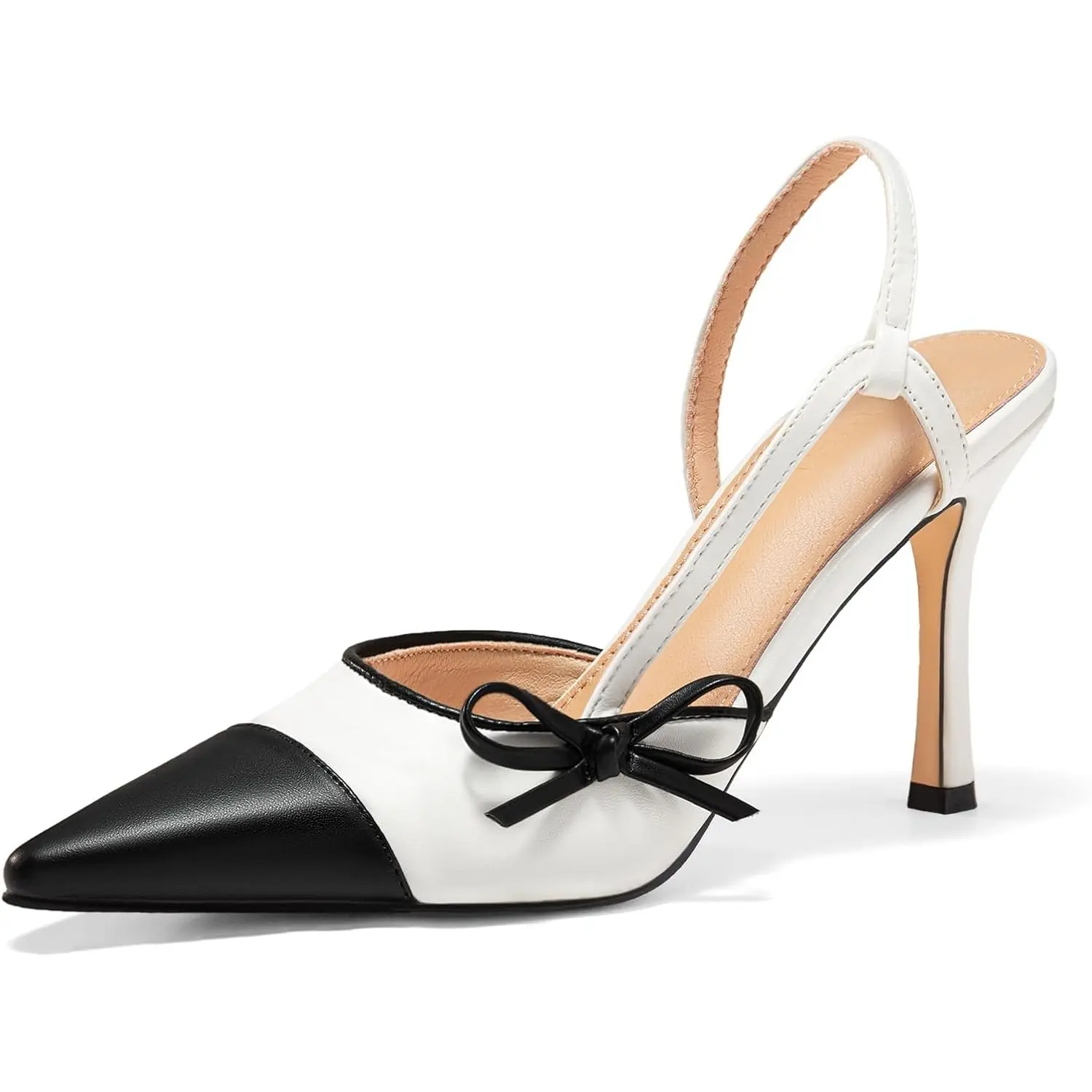 Coutgo Women's Slingback High Heels Bow Tie Closed Pointed Toe Sexy Stiletto Two Tone Dress Pumps Shoes