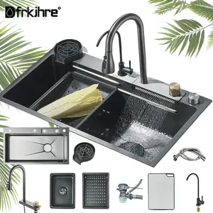 Multifunction 304 Stainless Steel Gray/Brushed Nickel Kitchen Sink Waterfall Faucet Large Single Bowl Cup Washer Pure Tap