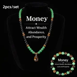 Money Necklaces for Women Money Attraction Wealth Necklace Feng Shui Luck Protection Necklace Crystal Jade Beaded Necklaces Spiritual Birthday Jewelry Gifts for Friends, Minimalist Layering Jewelry