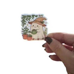 Boho Ghost Plant Sticker | Cottagecore Aesthetic Waterproof Vinyl | Cute Witchy Halloween Garden Ghost Sticker for Laptop, Water Bottle, Journal