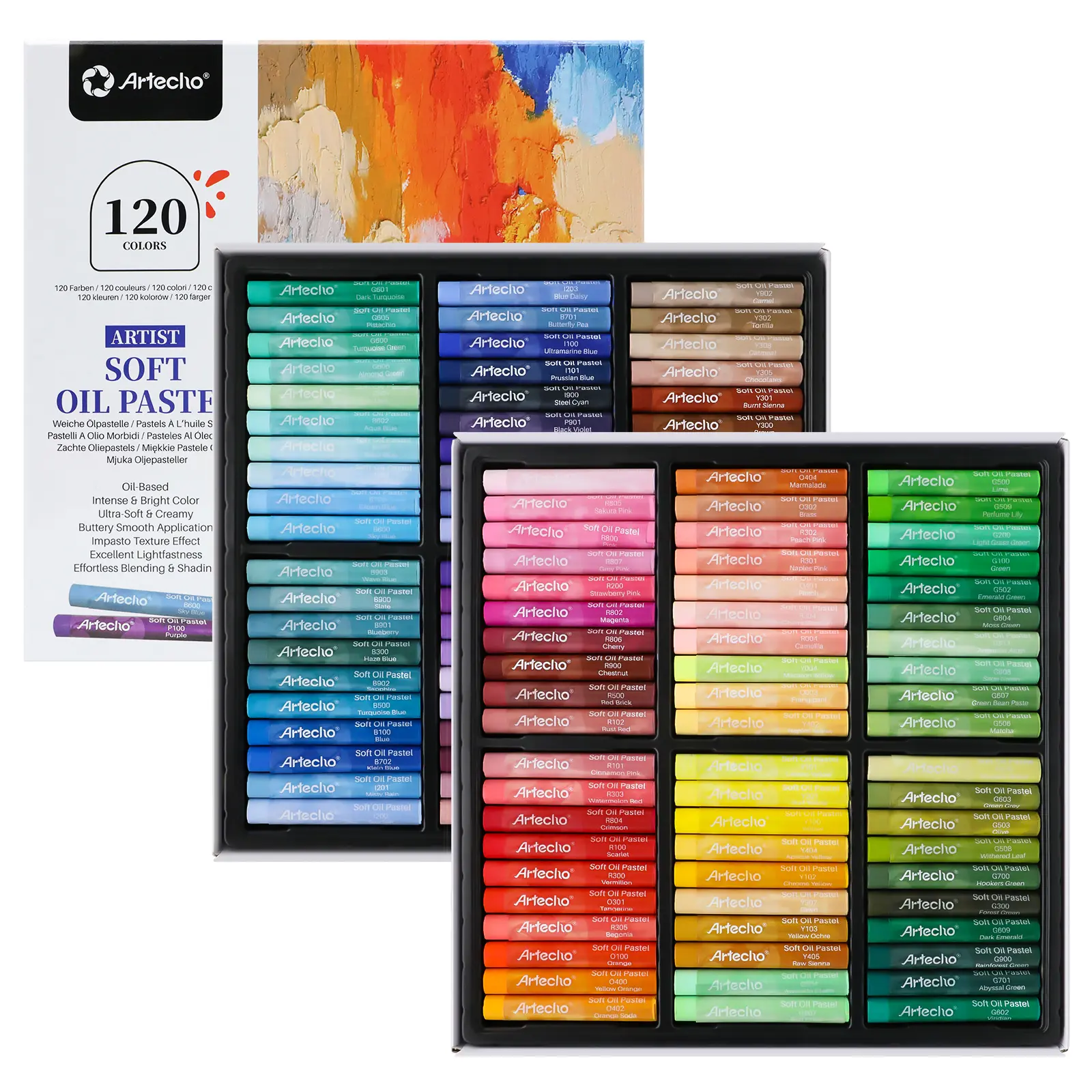 Artecho Extra Soft Oil Pastels 48 Colors Artist Grade | 10mm diameter large sticks. Ideal for blending, layering, shading. Professional for artists & students. Non-toxic