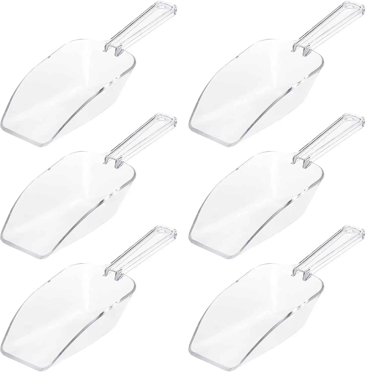 6 count Clear Plastic Ice Scoop, 7.5 Inch Multi-purpose Kitchen Scoops for Party Wedding  Popcorn Snack Cookie Candy Sugar Bar Jars Freezer Dry Goods (Clear)