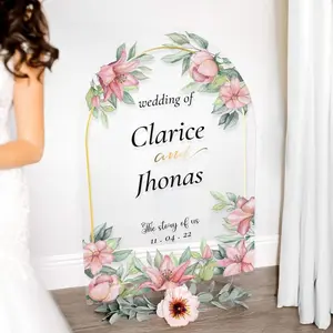 The Story Of Us Wedding Reception Sign, Arched Foral Wedding Welcome Sign