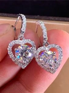 [Zirconia Earrings] Delicate Hollow Heart-Shaped Zirconia Hoop Drop Earrings Dainty Fashion Jewelry | 1Pair For Women Girls Gift