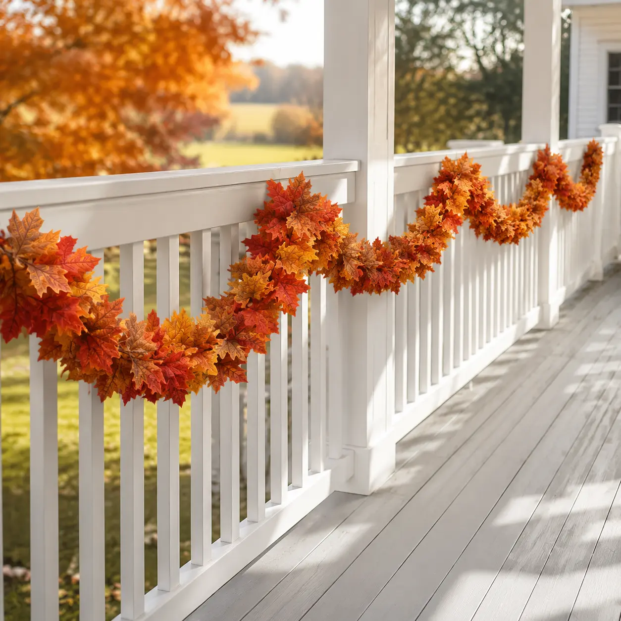 2 Pack 13 FT Artificial Fall Maple Leaf Garland, 6.5 FT Each Autumn Leaves Vine, Faux Foliage Garland for Thanksgiving Halloween Indoor Outdoor Mantel Door Porch Seasonal Home Decor