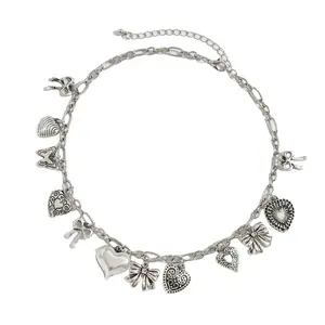 Elegant Punk Heart Necklace With Sun Coin Charm Adjustable Women Jewelry