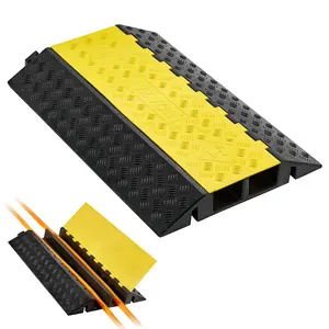 fathersdaygift VEVOR Cable Protector Ramp, 22, 000 lbs/axle Capacity, 2 Channel Heavy Duty Rubber Cord Hose Wire Cover, 4x 3 in Channel, Traffic Speed Bump with Flip-Open Top Cover, for Indoor Outdoor Use, 1 Pack