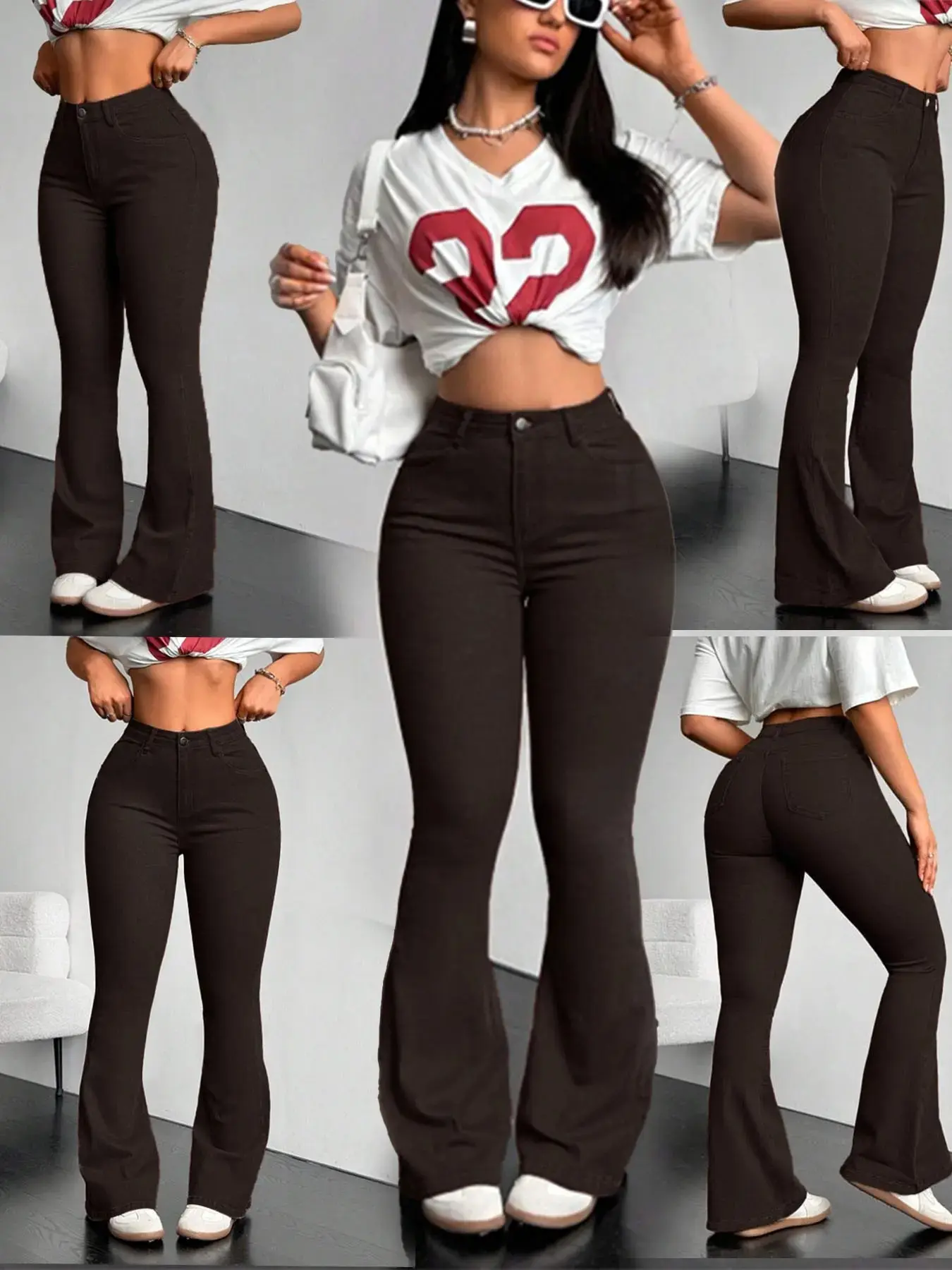 Women's High Waist Flare Jeans Elastic Bootleg Y2K Streetwear Casual Vintage 2026