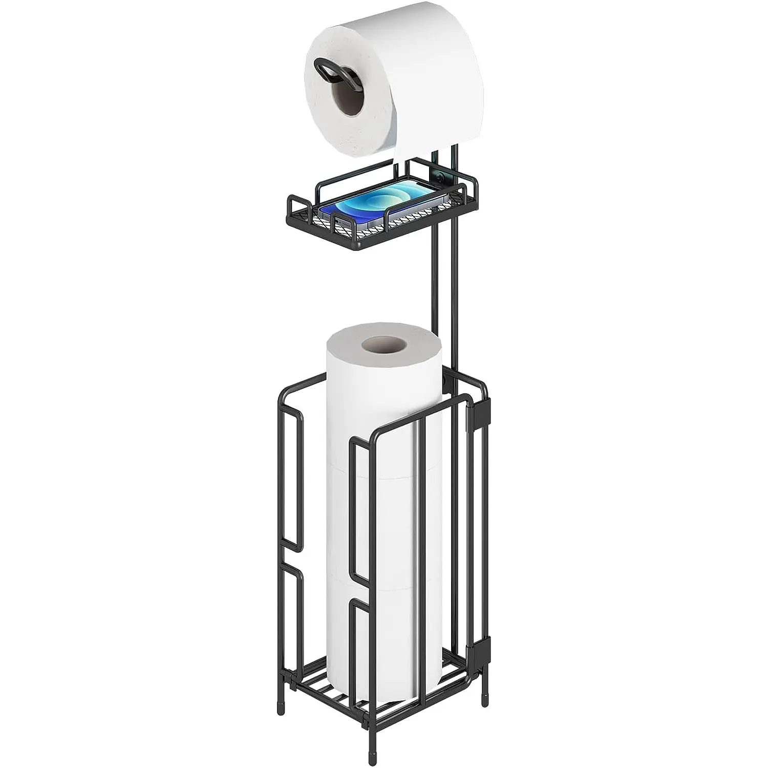 Freestanding Classic Metal-Trim Bathroom Toilet Paper Holder Dispenser - Festive and Practical Christmas Decorations Home Organizer Storage Rack That Holds 3 Extra Rolls