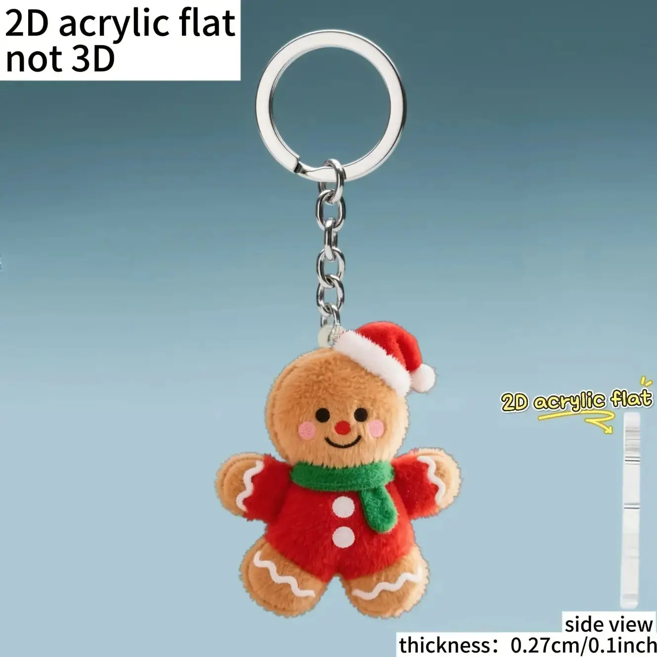 2D Flat - 1pc Christmas Gingerbread for Man Keychain - Acrylic & Iron Holiday Gift with Festive Red & Design, Durable Car Keychain for Backpacks, Wallets, and Keys, Perfect for Christmas Decorations, Christmas Decorations