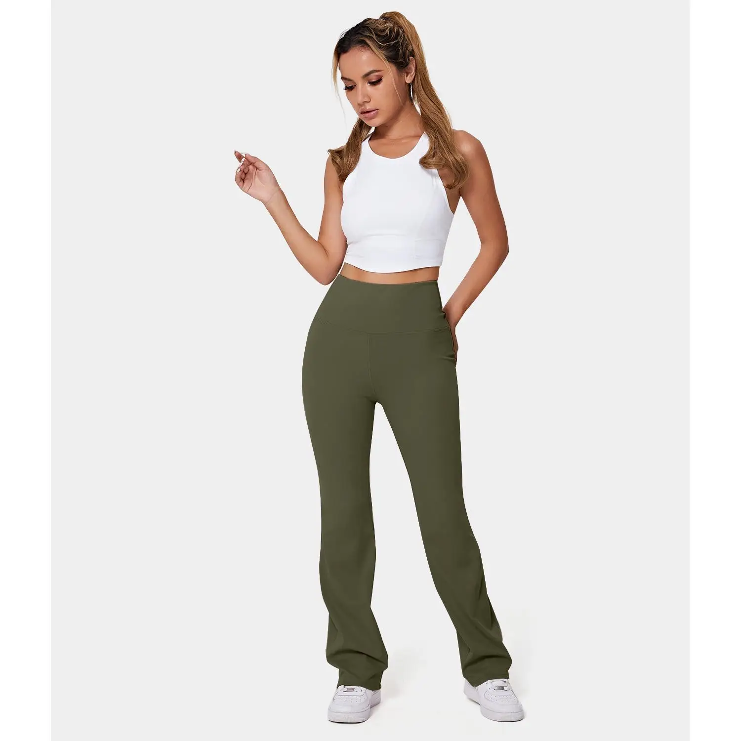 Halara High Waisted Back Pocket Plain Slight Flare Leggings Gym Activewear