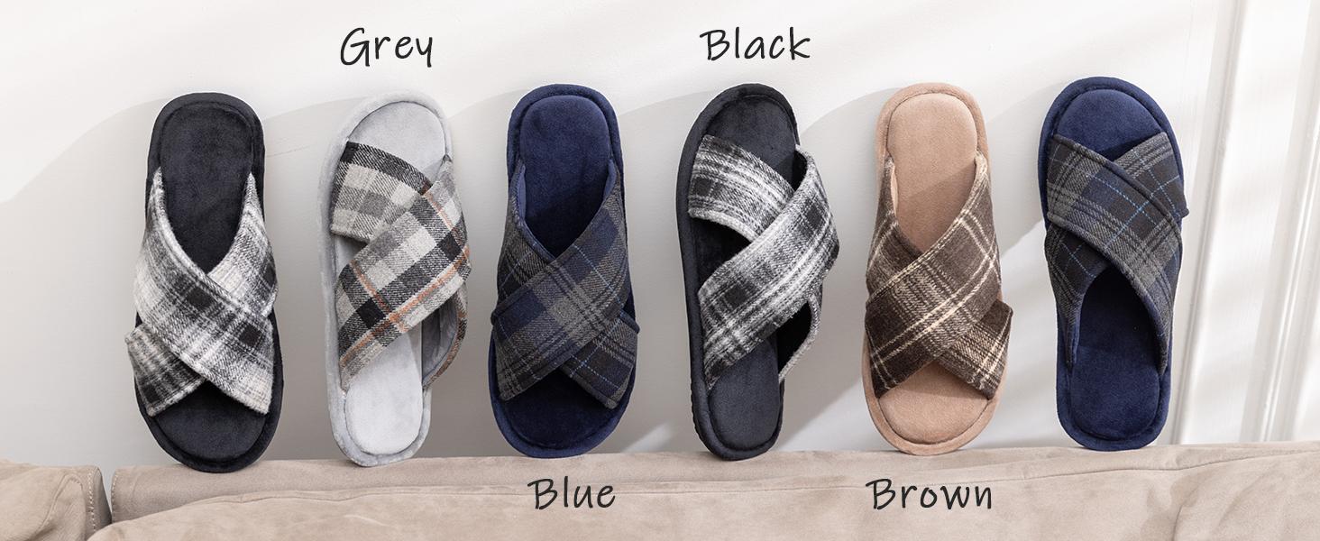 GOEWY Mens Cozy Slippers Cross Band House Slippers with Memory Foam Soft Non-slip Indoor House Shoes Summer Breathable Slipper