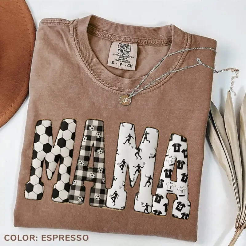 Comfort Colors Soccer Mama TShirt, Checkerboard and Sports Print Letters, Trendy Game Day Mom TShirt, Athletic Style Tee