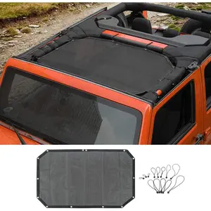 for Jeep JK Sunshade Mesh Sun Shade Bikini Top Sunblock Mesh Heat Shield Mesh for 2007-2018 Jeep Wrangler JK JKU 2 Door & 4 Door, Block Heat Block UV Rays Plain Black