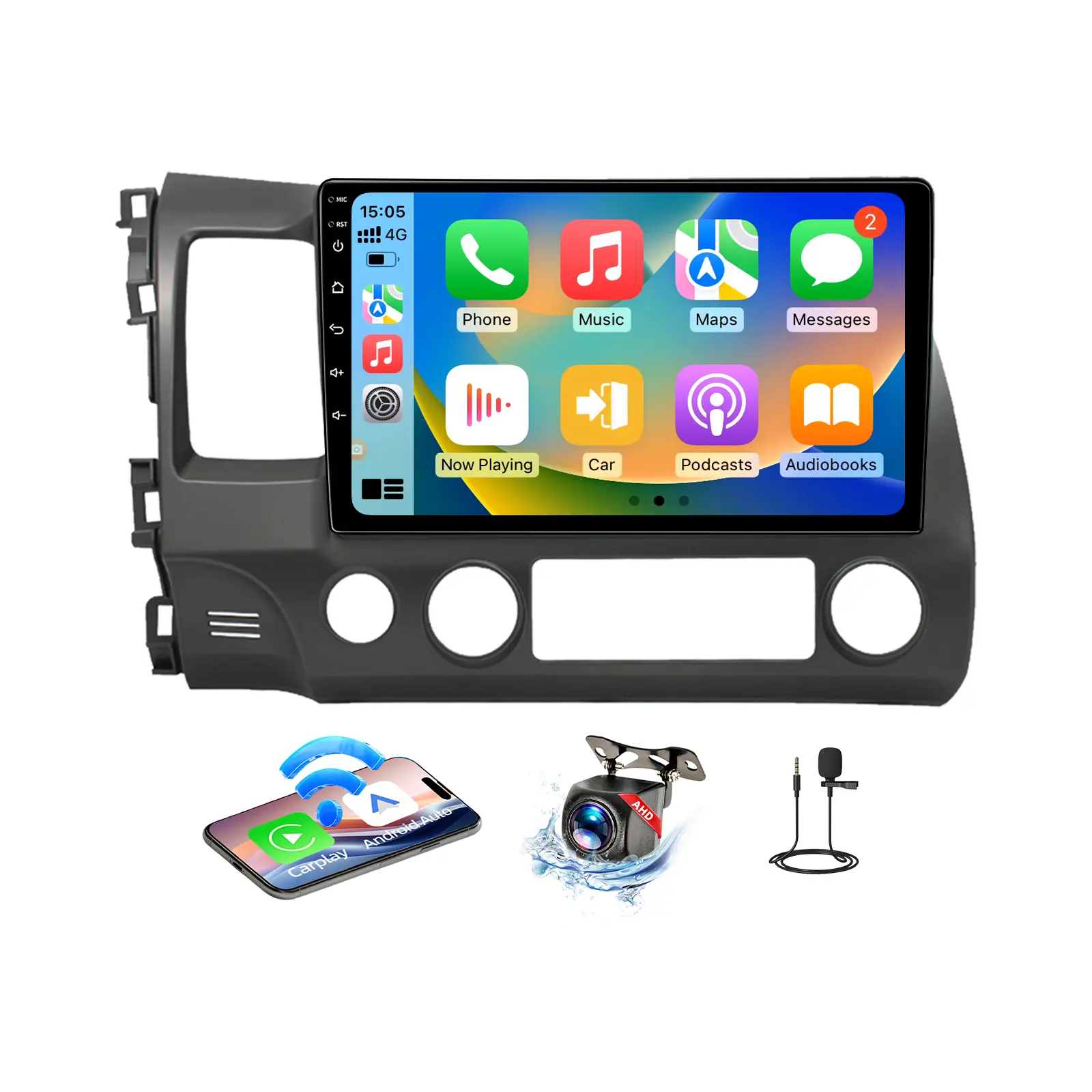 Android 13 Touch Screen Car Radio for Honda Civic 2006-2011, Wireless CarPlay & Android Auto, Bluetooth, GPS Navigation, FM Tuner, Backup Camera, Mirror Link Car Stereo