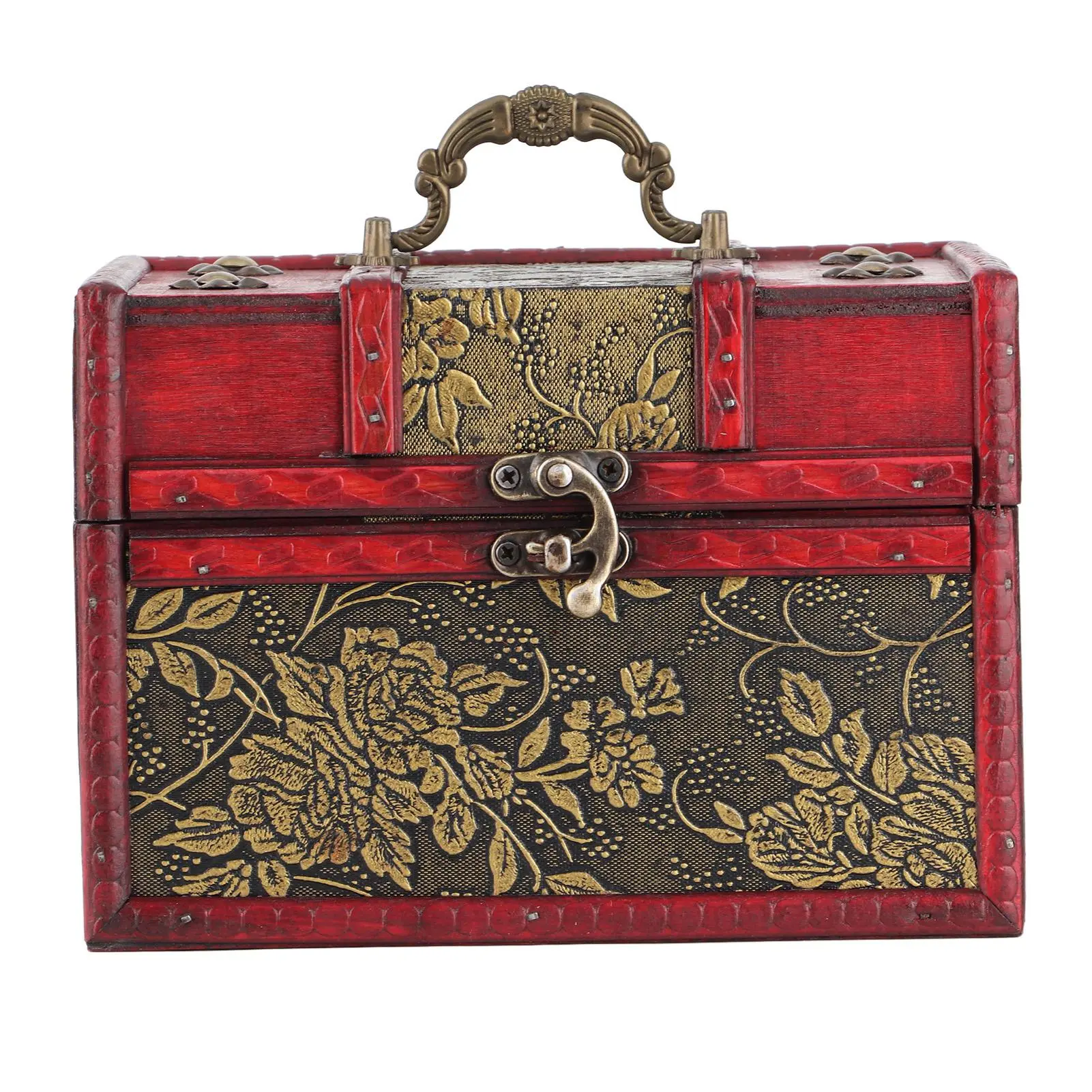 Vintage Jewelry Storage Box, Wooden Antique Style Jewelry Case, Portable Wooden PU Jewelry Display and Organizer Box, Gift, Jewelry, Collectible, Home Decor, Gold Grape Pattern, Large Size