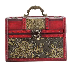 Vintage Jewelry Storage Box, Wooden Antique Style Jewelry Case, Portable Wooden PU Jewelry Display and Organizer Box, Gift, Jewelry, Collectible, Home Decor, Gold Grape Pattern, Large Size