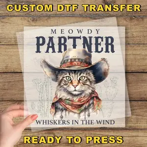 Meowdy Partner Ready To Press Design, Funny Cowboy Cat DTF Transfer