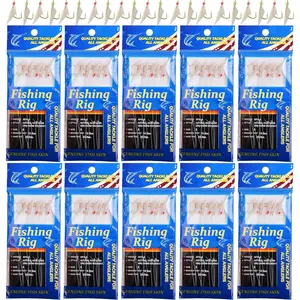 Fishing Rigs Saltwater Bait Lures 10 Packs Luminous Bait Rigs with Fish Skin Feather Hook Size 4 6 8