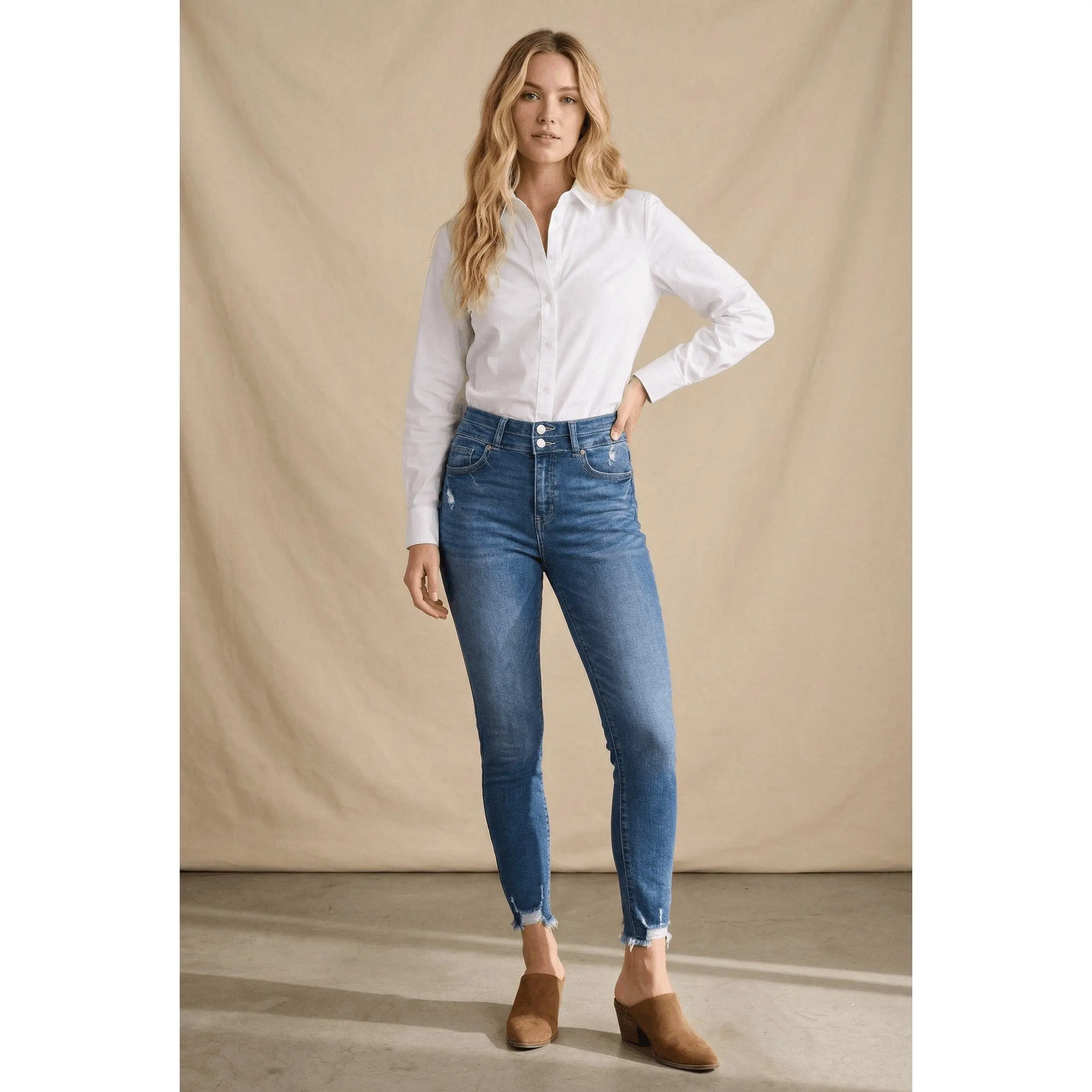 Rebel Corset Double Waist Ankle Distress Jeans
