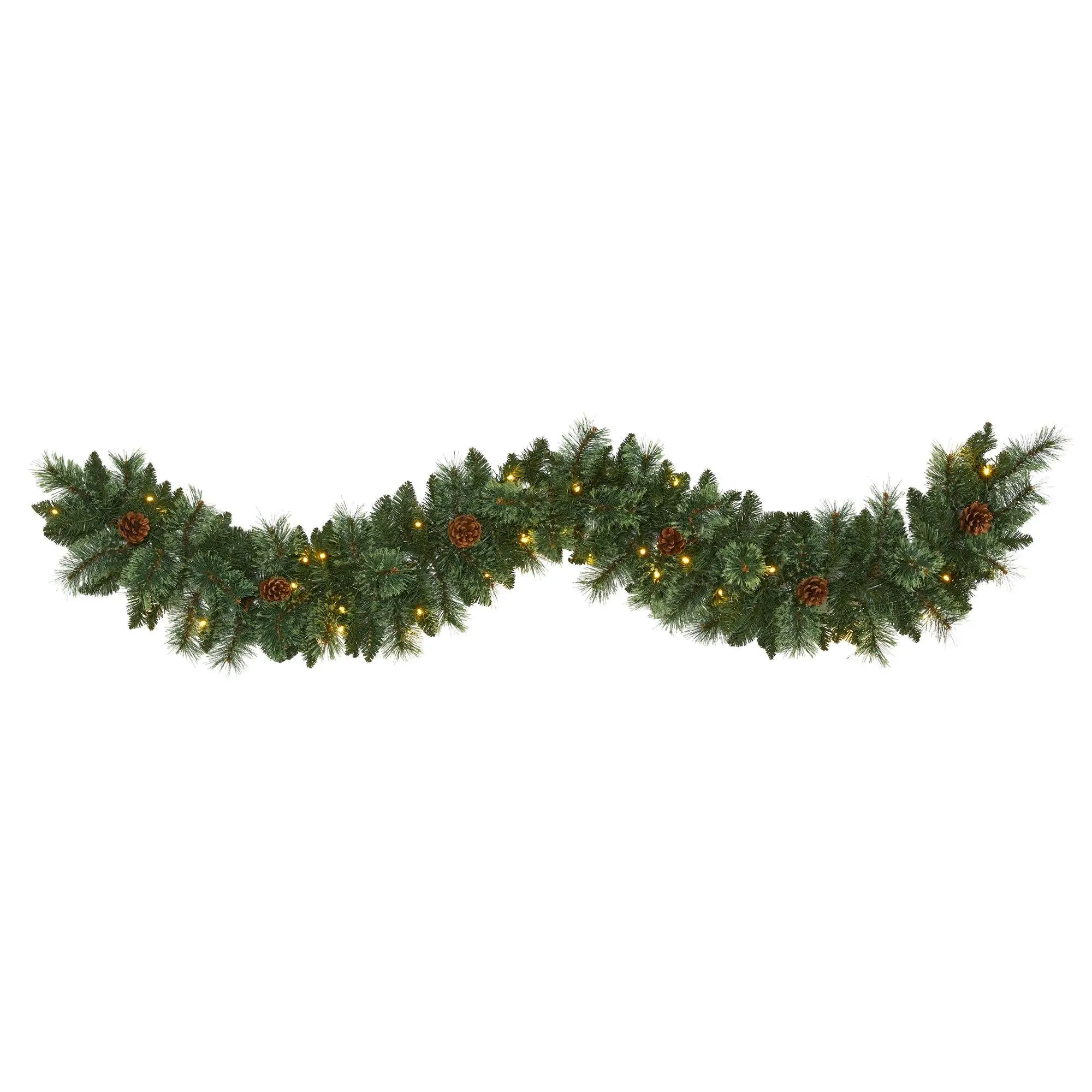 6ft Traditional Artificial Mountain Pine Garland - 35 White Warm LED Lights, Artificial Pine Cones, Christmas Decorative Festive Home Decor, Faux Leaves Wreaths, Garlands & Swags, Artificial Pine Cones Wreaths, Garlands & Swags, Pinecone Accents