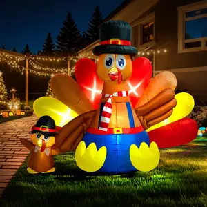 VIVOHOME Thanksgiving Inflatable Decoration LED Lighted Turkey Family Self-Inflating Easy Setup for Outdoor Lawn Garden Yard Patio Holiday Party Ornaments