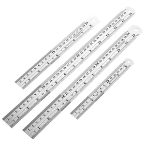 Stainless Steel Ruler Set 4‑Pack – 6, 8, 12, 14″ Double‑Sided w/ inch & cm – Back to School Precision Metal Measuring Tools